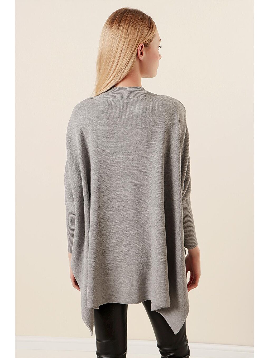 15783 Yırtmaçlı Panço Kazak - Gri-5