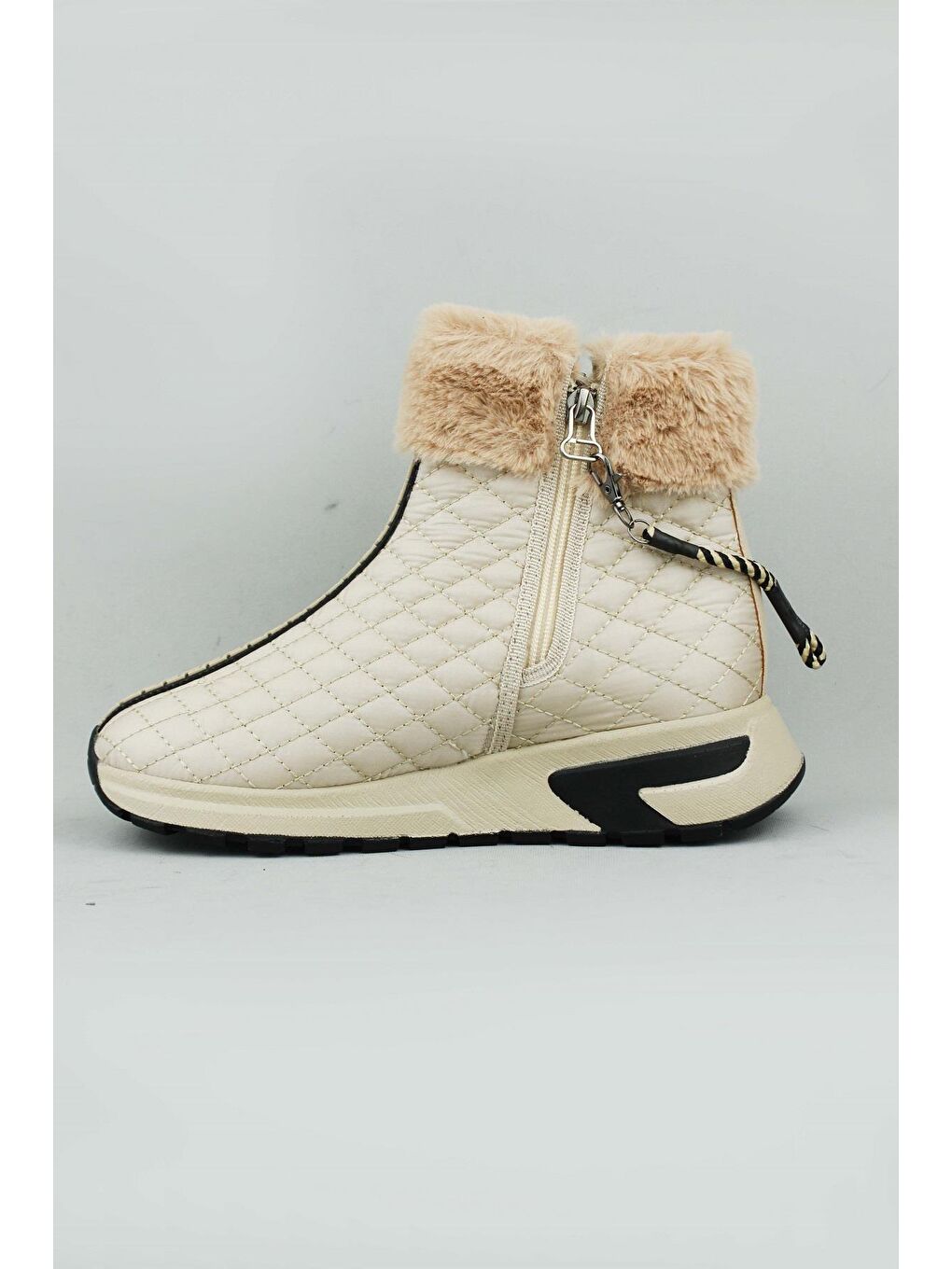 Bej 155.685-2/2F Fermuarlı Kumaş Kışlık Bot Kadın-1