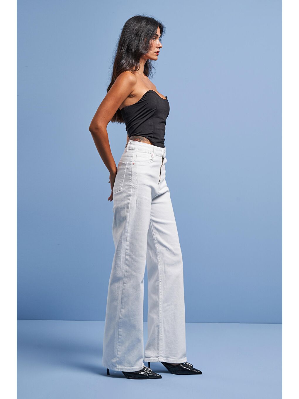 it's basic Beyaz Kadın Beyaz Renk Elastanlı Kumaş Wide Leg Denim - 1