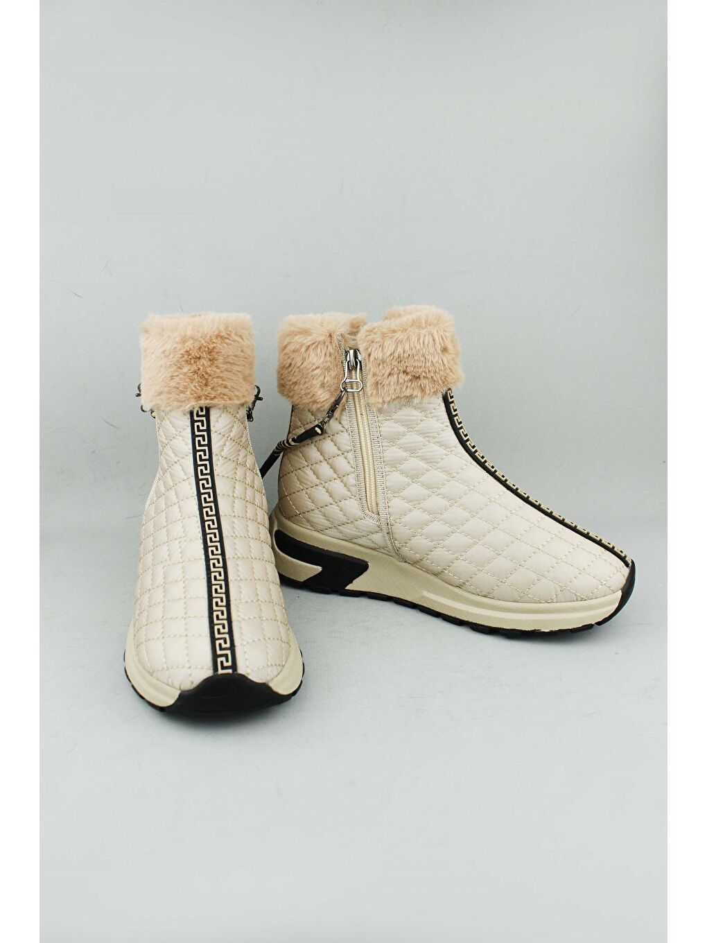 Bej 155.685-2/2F Fermuarlı Kumaş Kışlık Bot Kadın-2