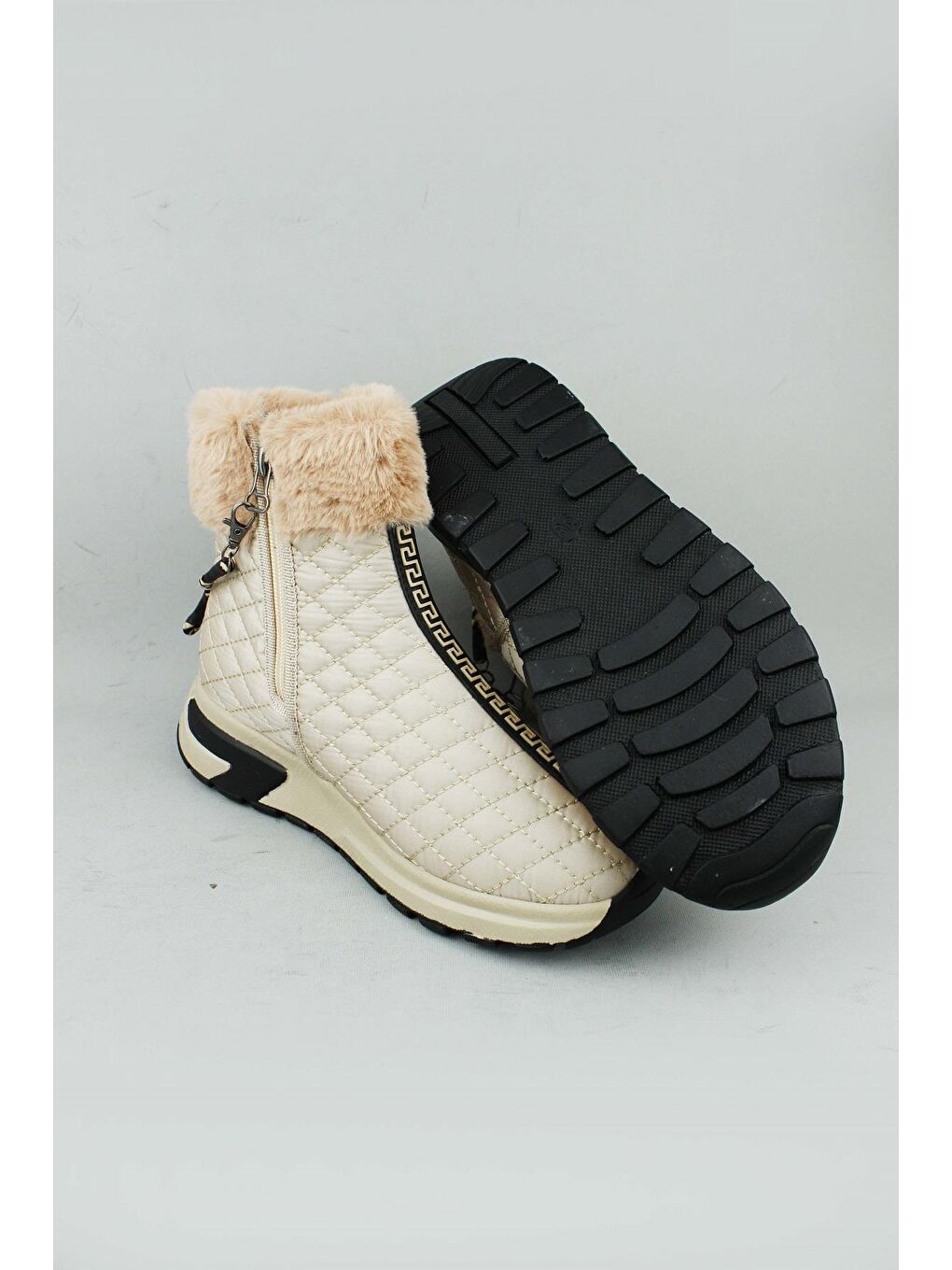 Bej 155.685-2/2F Fermuarlı Kumaş Kışlık Bot Kadın-3