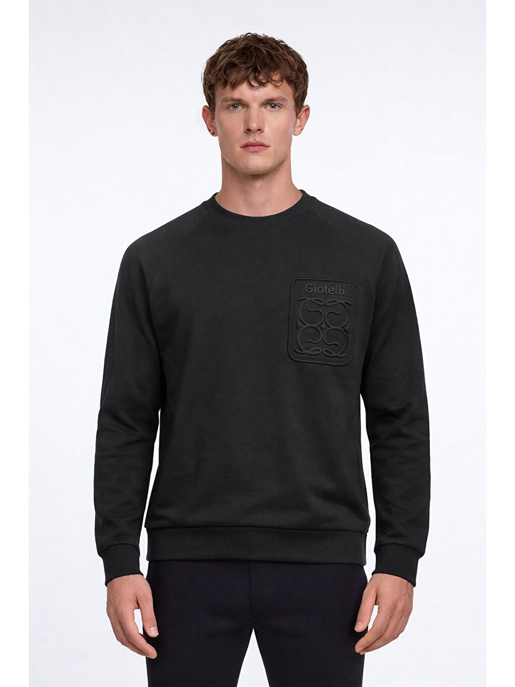 Giotelli Erkek Siyah Normal Kesim Regular Fit %100 Pamuk Örme Bisiklet Yaka Sweatshirt
