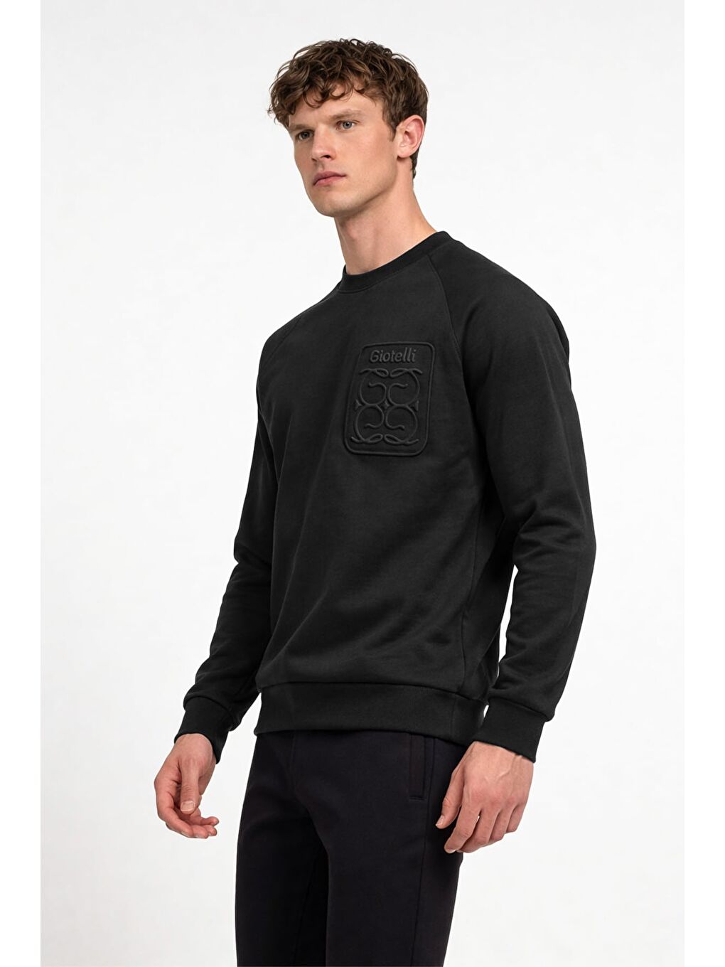 Giotelli Erkek Siyah Normal Kesim Regular Fit %100 Pamuk Örme Bisiklet Yaka Sweatshirt-1