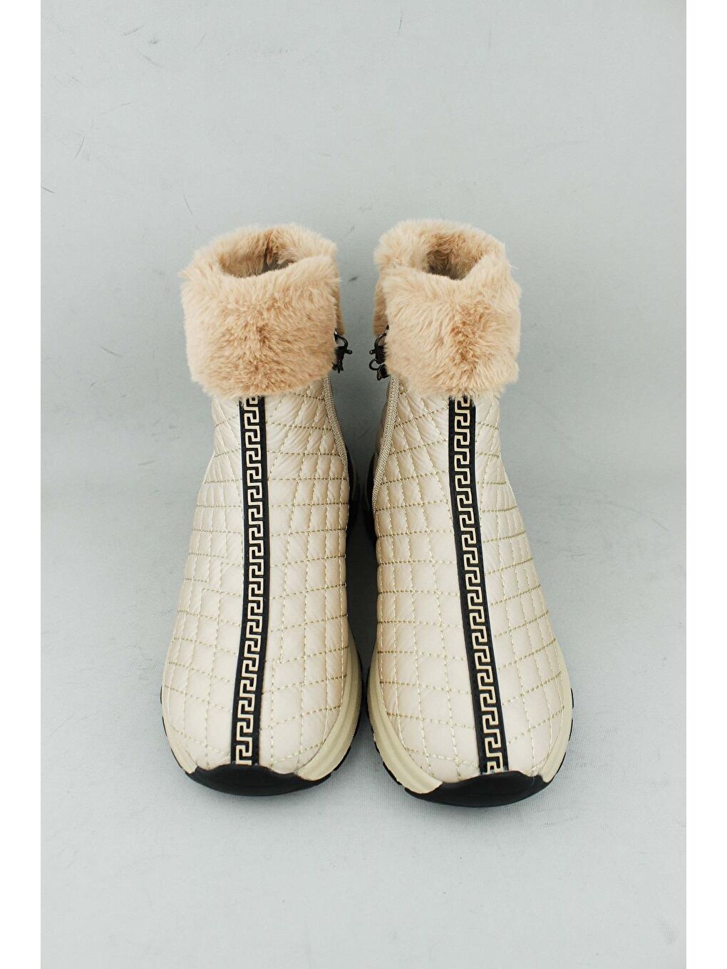 Bej 155.685-2/2F Fermuarlı Kumaş Kışlık Bot Kadın-4