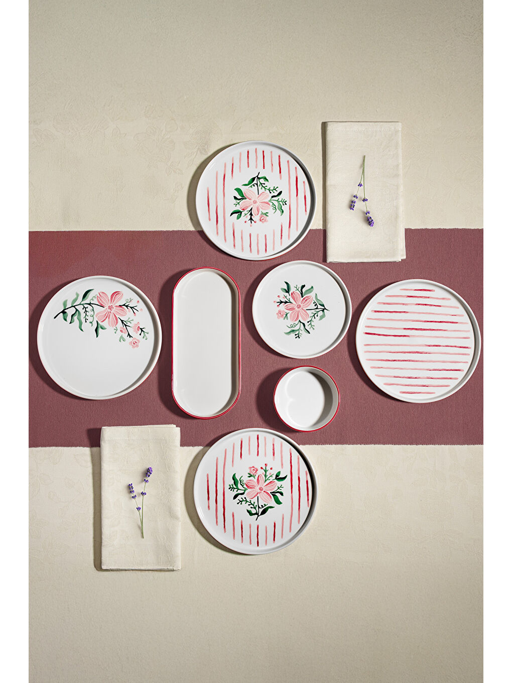 Pembe Line Flowers 6 Kişilik 13 Parça Seramik Kahvaltı Takımı-1