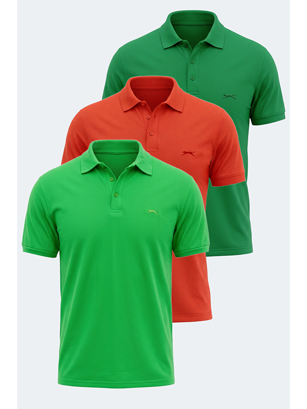 Karışık Klasse 3 Lü Set Erkek Polo Yaka Yeşil - Nane - Mercan Tişört