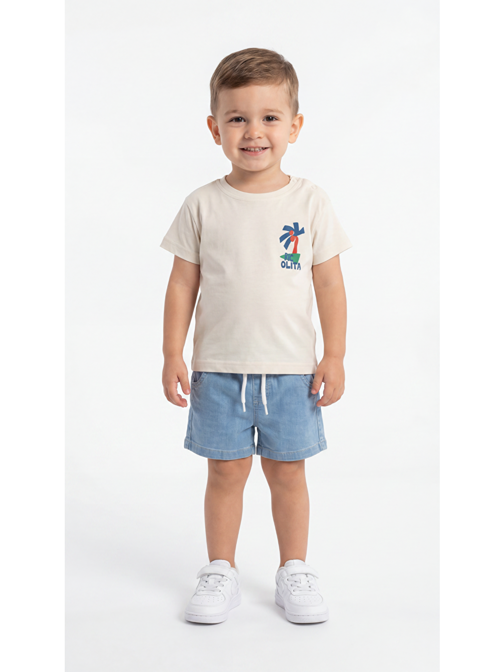 Ekru Palmiye Baskılı Erkek Bebek Alt Üst Takım