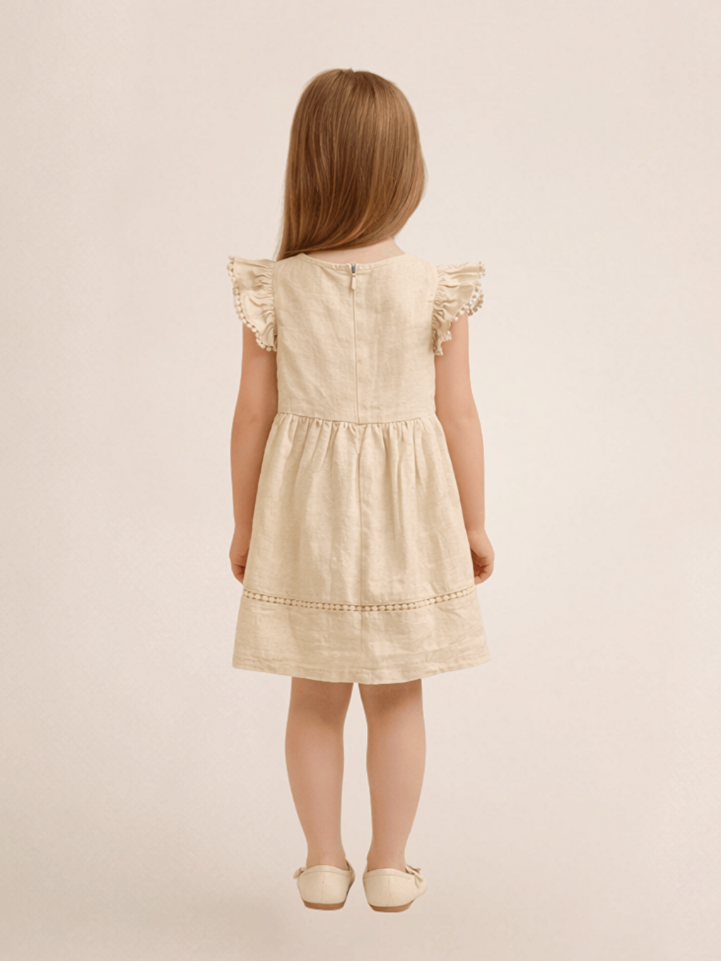 Ekru Bisiklet Yaka Kız Çocuk Elbise-3