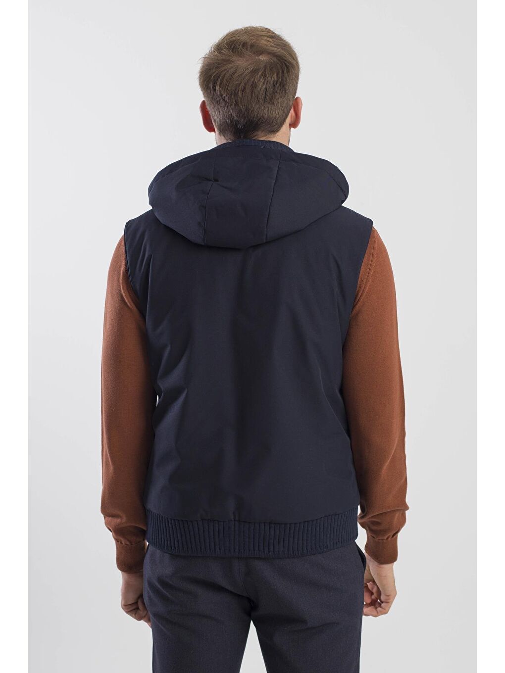 Lacivert Comfort Fit Desenli Çıkarılabilir Kapüşonlu Yelek-3