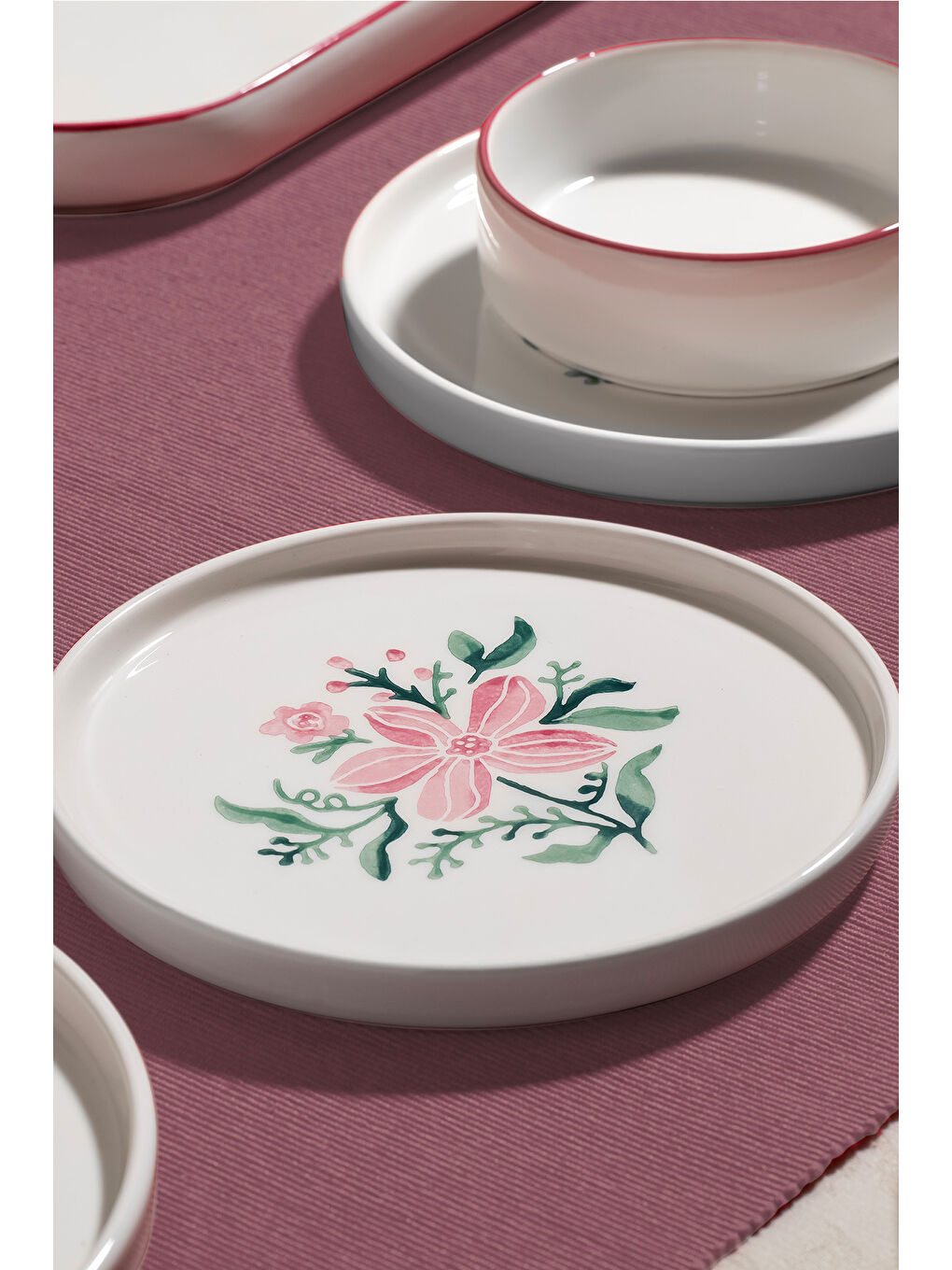 Pembe Line Flowers 6 Kişilik 13 Parça Seramik Kahvaltı Takımı-2