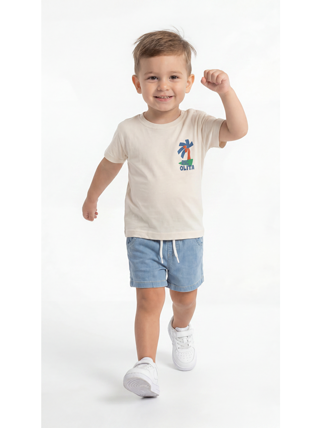 Ekru Palmiye Baskılı Erkek Bebek Alt Üst Takım-1