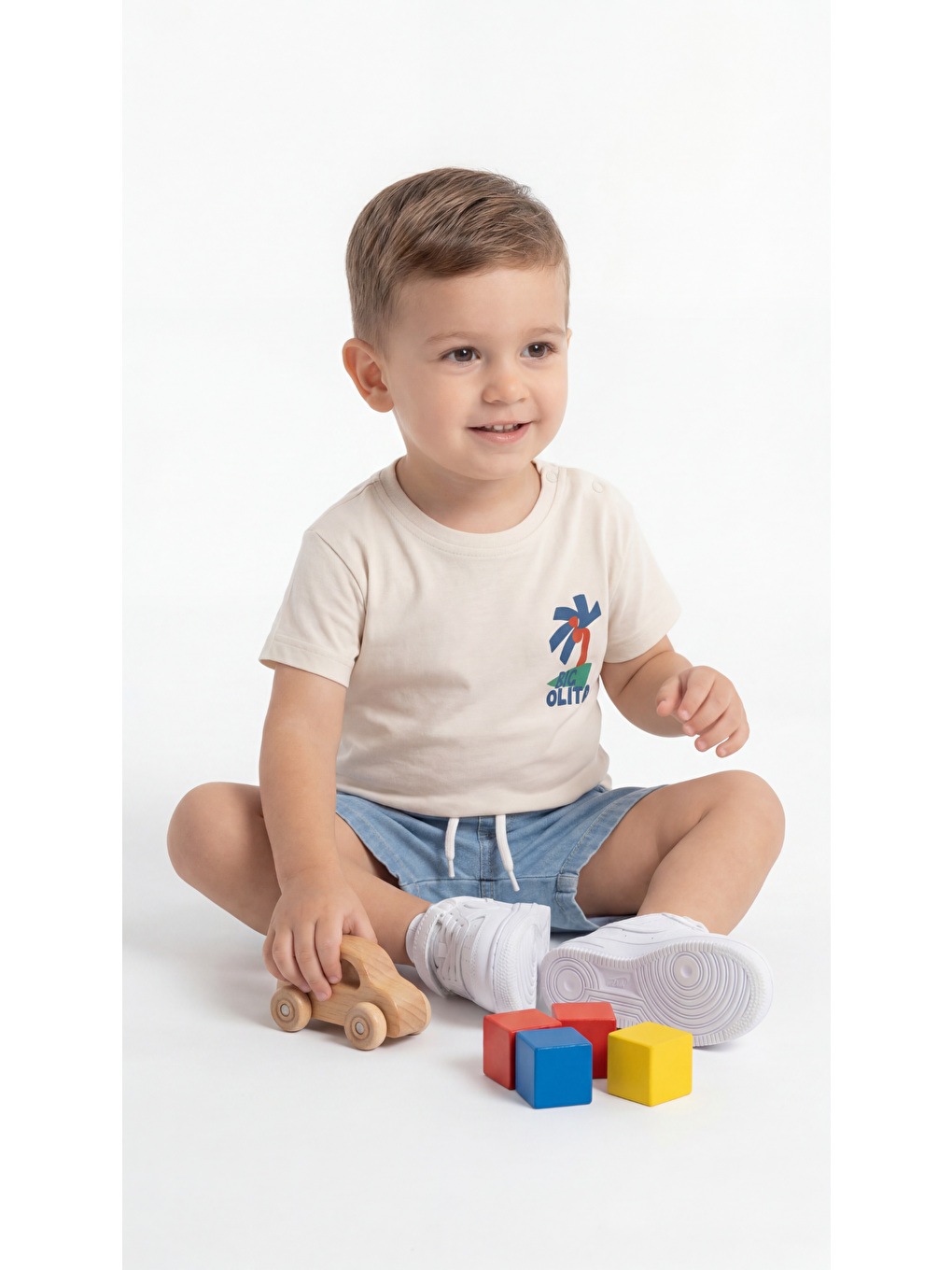 Ekru Palmiye Baskılı Erkek Bebek Alt Üst Takım-2