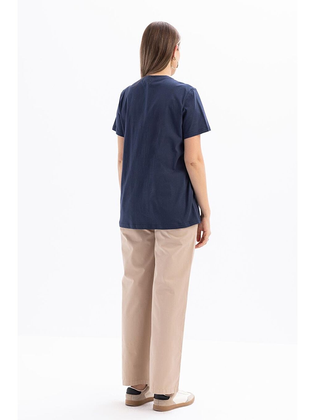 İndigo-Kısa Kollu Nakış Detaylı Süprem Tshirt-3