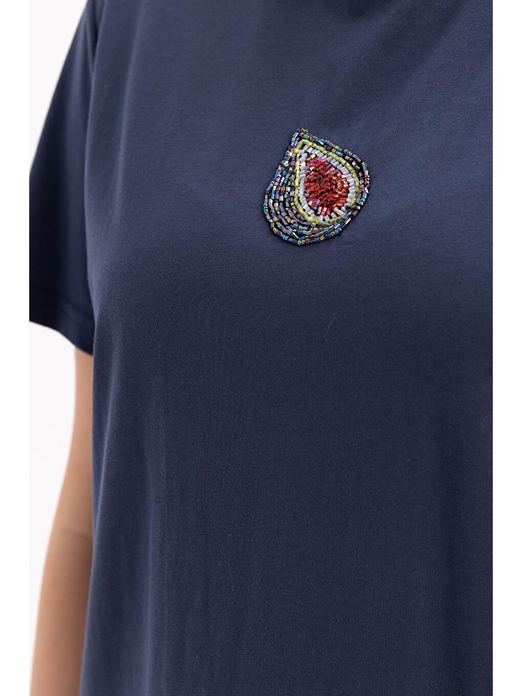 İndigo-Kısa Kollu Nakış Detaylı Süprem Tshirt-4