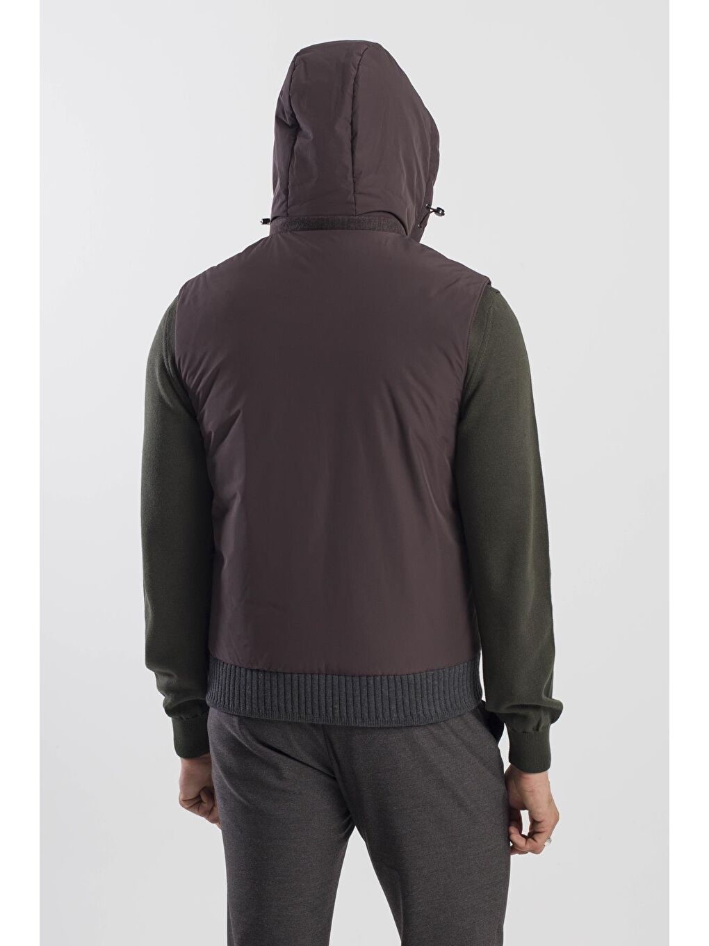 Kahverengi Kahve Comfort Fit Desenli Çıkarılabilir Kapüşonlu Yelek-3