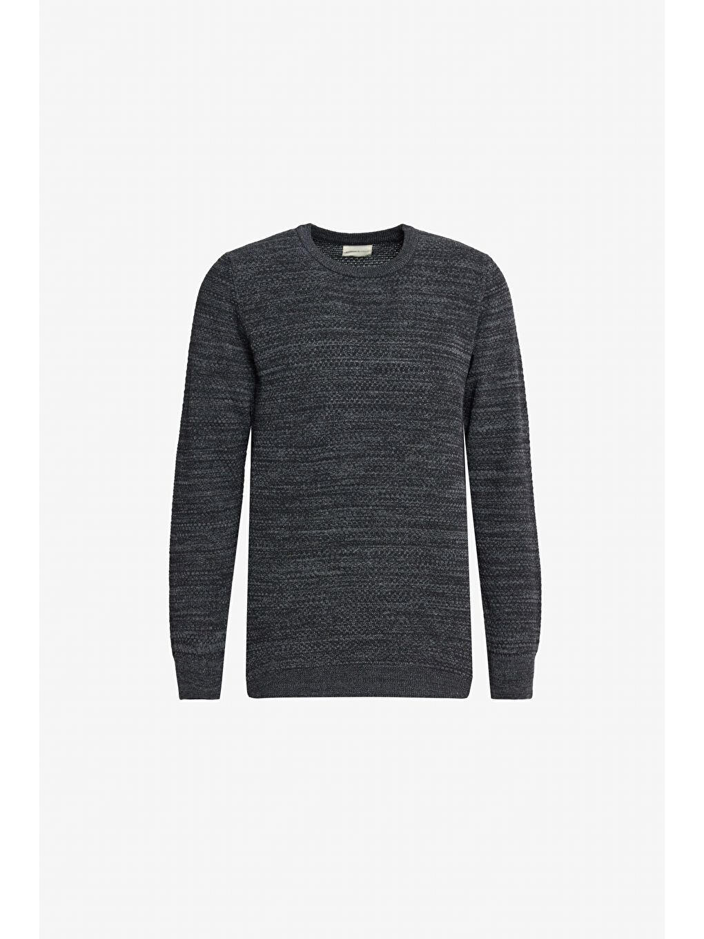 Erkek Antrasit-Melanj Pamuklu Standart Fit Normal Kesim Bisiklet Yaka Jakarlı Triko Kazak