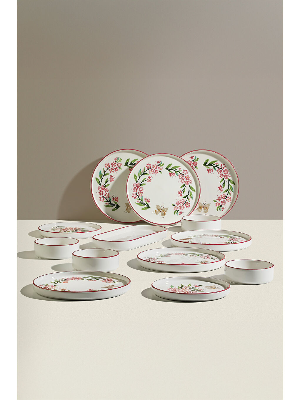 Pembe Pink Butterfly 6 Kişilik 13 Parça Seramik Kahvaltı Takımı