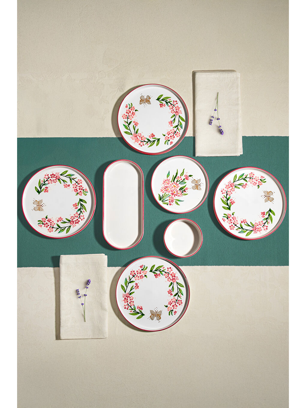 Pembe Pink Butterfly 6 Kişilik 13 Parça Seramik Kahvaltı Takımı-1