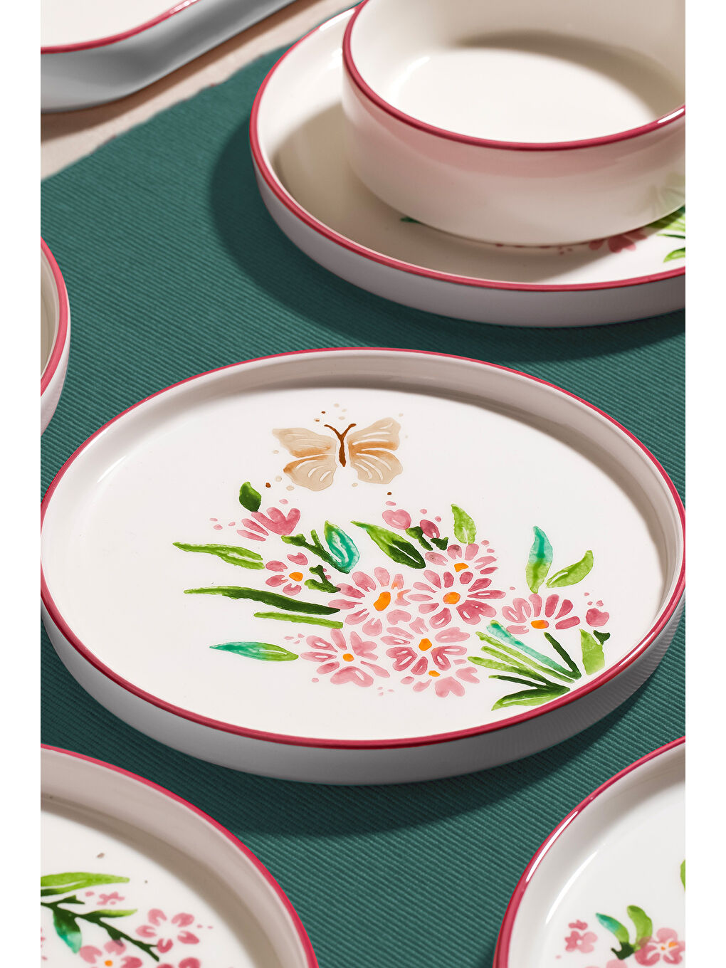 Pembe Pink Butterfly 6 Kişilik 13 Parça Seramik Kahvaltı Takımı-2