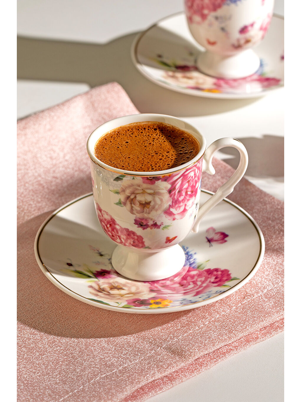 Pembe Öykü 6 Kişilik 12 Parça Porselen Kahve Fincan Takımı-1