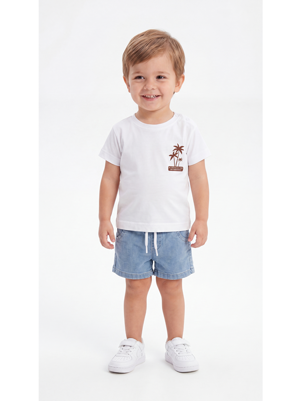 Beyaz All I Need Are Palm Trees And A Warm Breeze Baskılı Erkek Bebek Alt Üst Takım