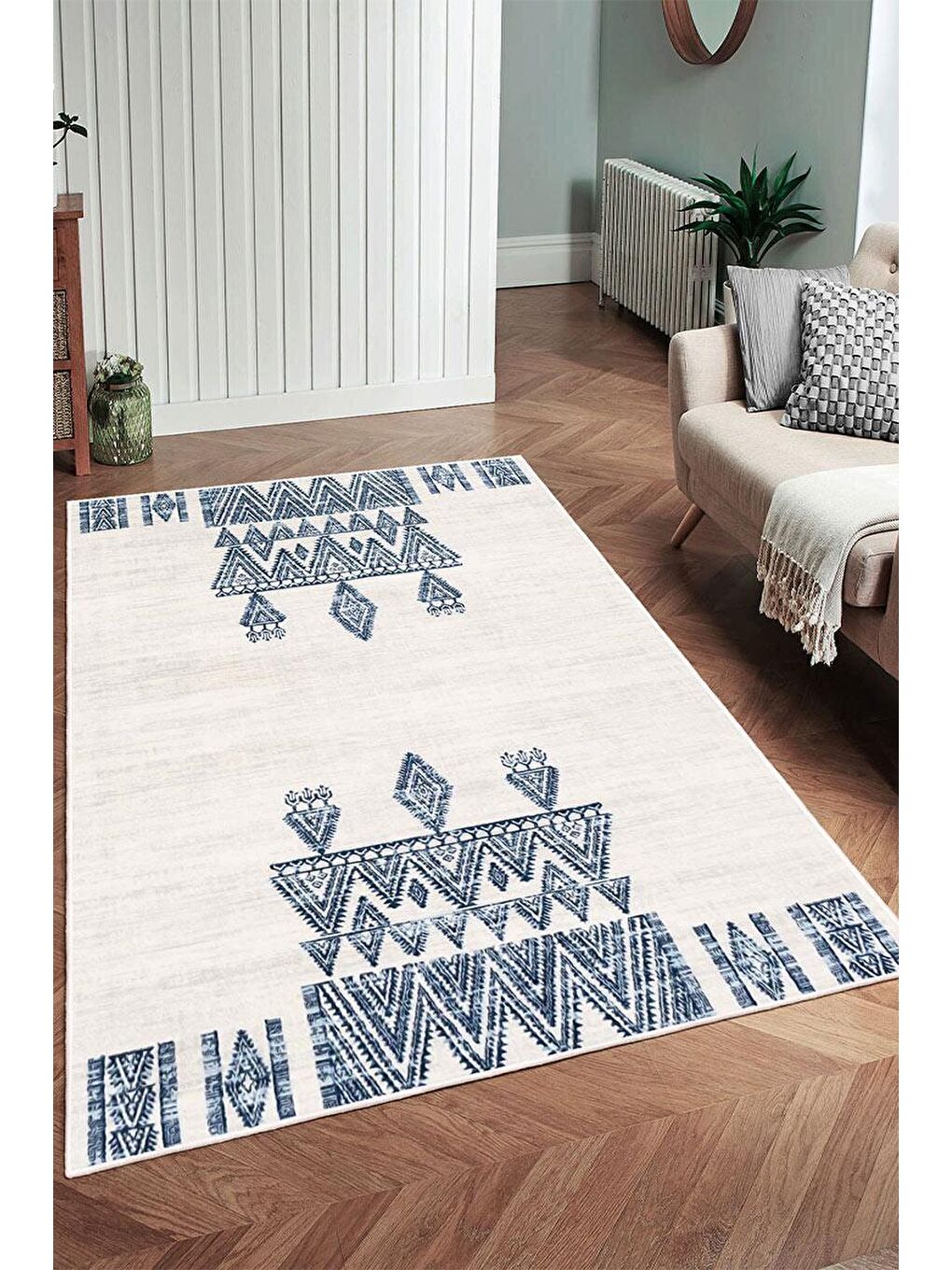 Beyaz Premium Kalite, Pamuk ve Kaydırmaz Taban, Yıkanabilir, Modern Halı  120 x 180 cm