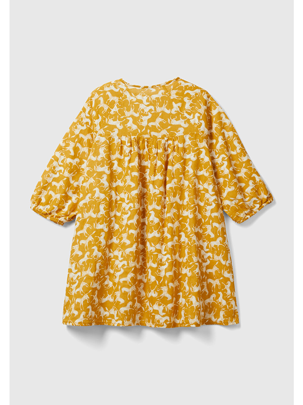 Kız Çocuk Sarı Mix Tamamı Desenli Önü Düğmeli Uzun Kollu Elbise-1