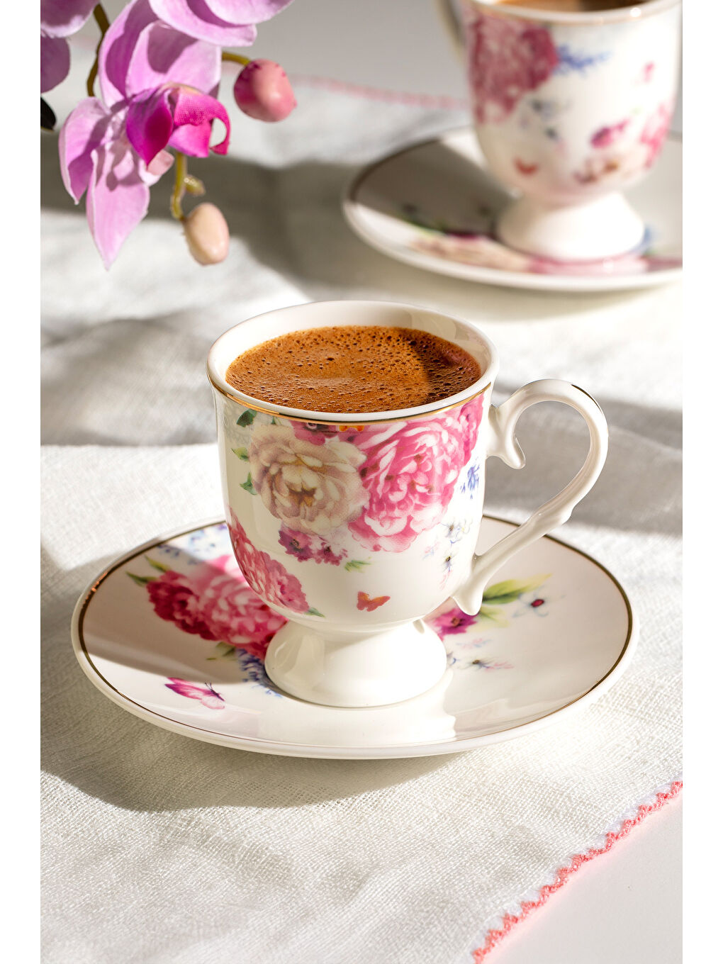 Pembe Öykü 6 Kişilik 12 Parça Porselen Kahve Fincan Takımı-3