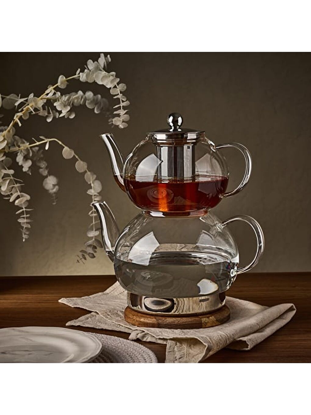 Renksiz Nora Cam Çaydanlık Seti - Şeffaf - 1,8 lt + 1,2 lt