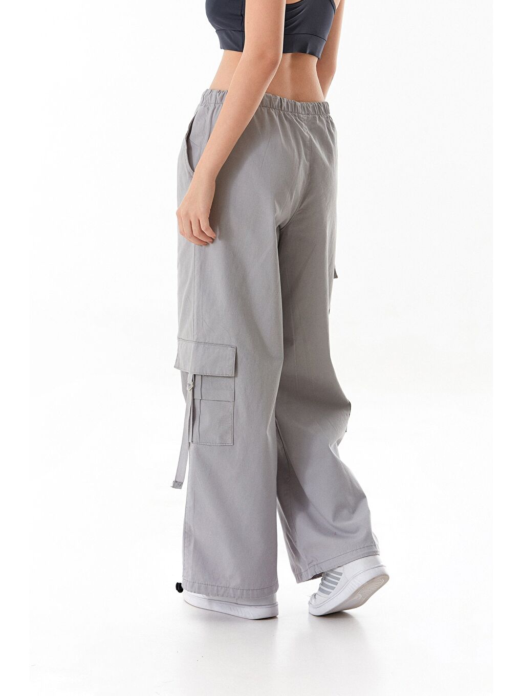 Gri Beli Ve Paçası Stoperli Kargo Cepli Gabardin Pantolon-2