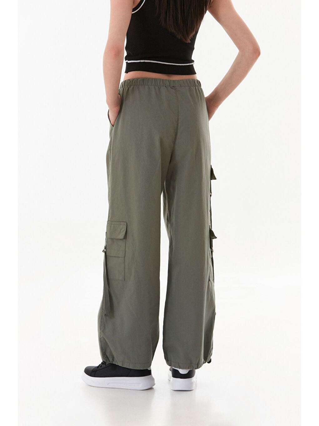 Haki Beli Ve Paçası Stoperli Kargo Cepli Gabardin Pantolon-2