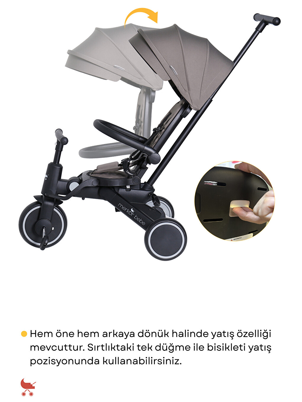 Merkür Bebe 9in1 Hawk Çift Yönlü Katlanabilir Yatabilir Ayak Destekli Bebek Ve Çocuk Bisikleti-2