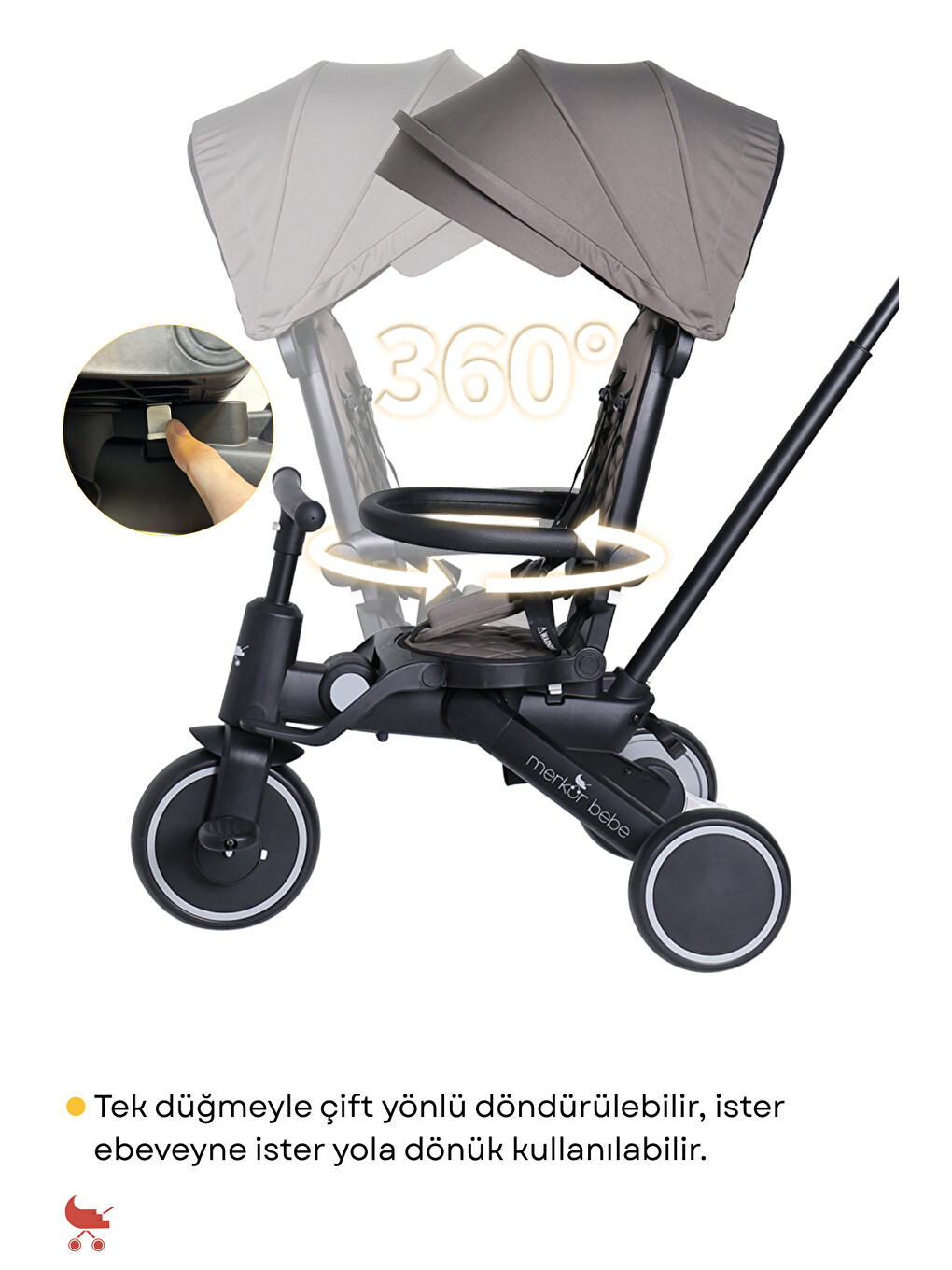 Merkür Bebe 9in1 Hawk Çift Yönlü Katlanabilir Yatabilir Ayak Destekli Bebek Ve Çocuk Bisikleti-3