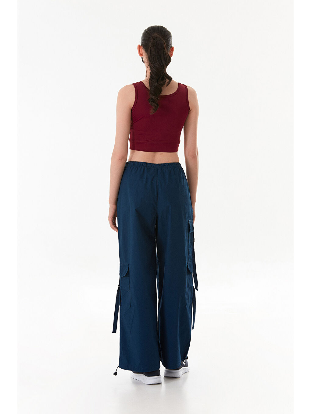 Lacivert Beli Lastikli Kargo Cepli Stoperli Paraşüt Kumaş Pantolon-1