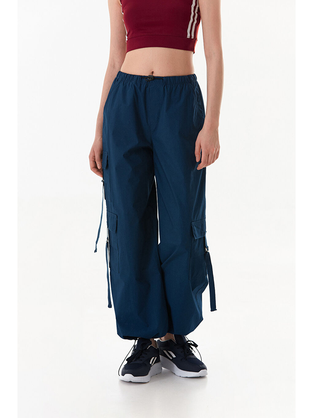 Lacivert Beli Lastikli Kargo Cepli Stoperli Paraşüt Kumaş Pantolon-2