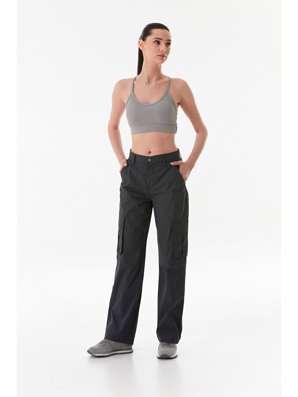 Gri Kargo Cepli Paraşüt Kumaş Pantolon-2