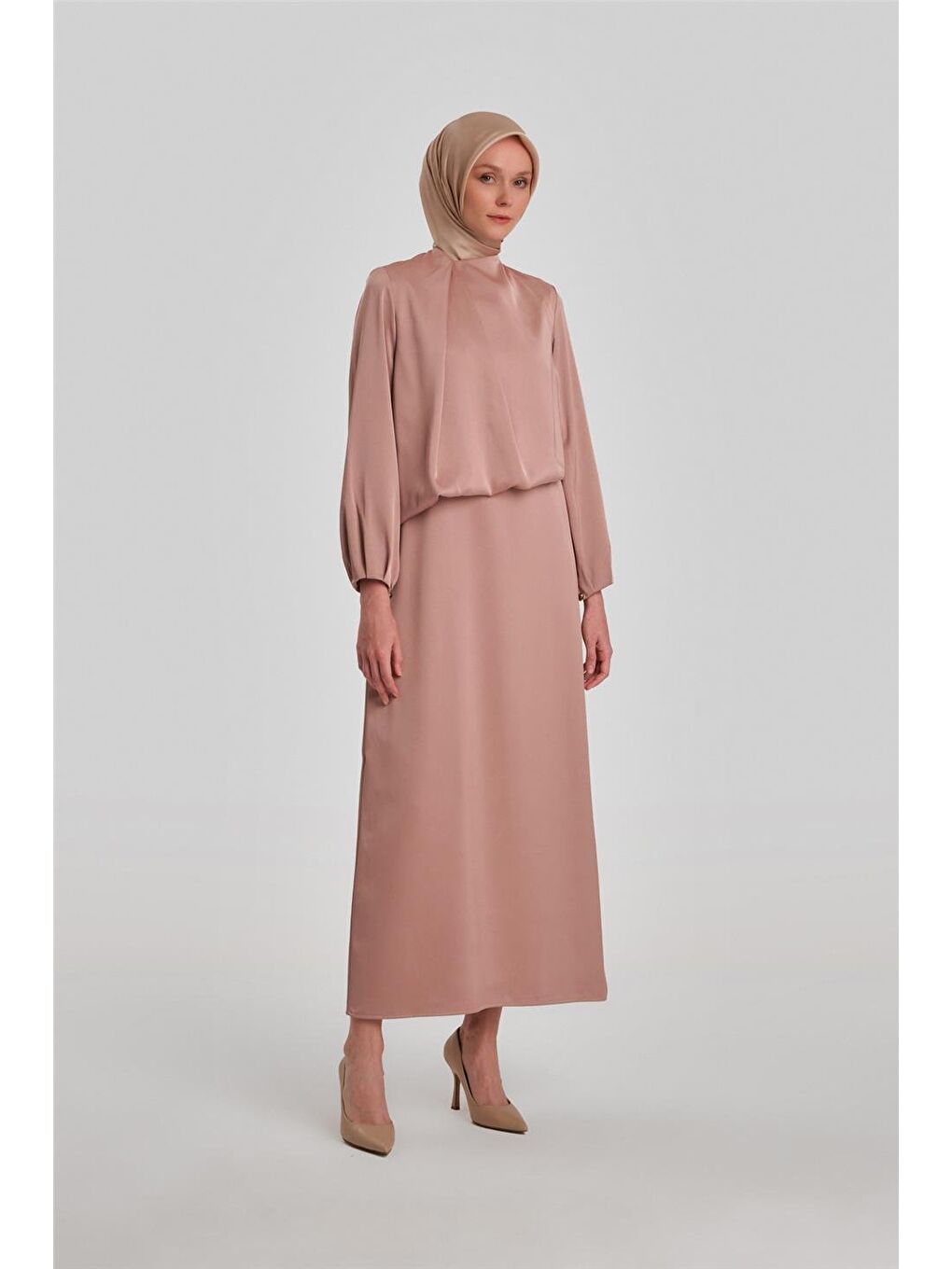 Bej Omuz Pileli Abiye Elbise 24Y9819 Latte-1