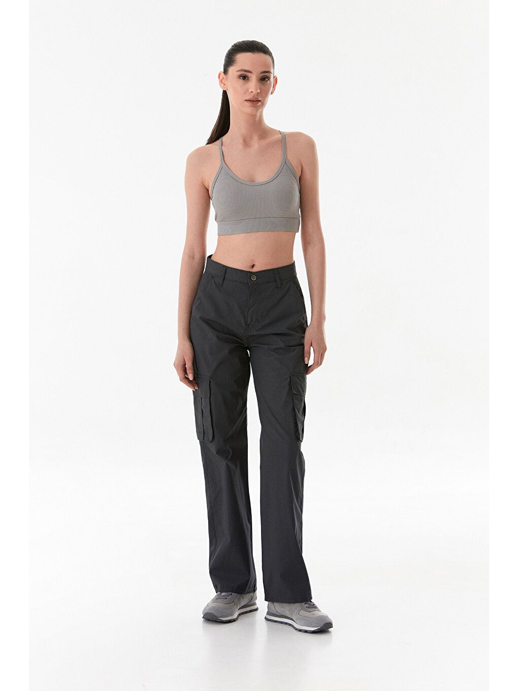 Gri Kargo Cepli Paraşüt Kumaş Pantolon-3