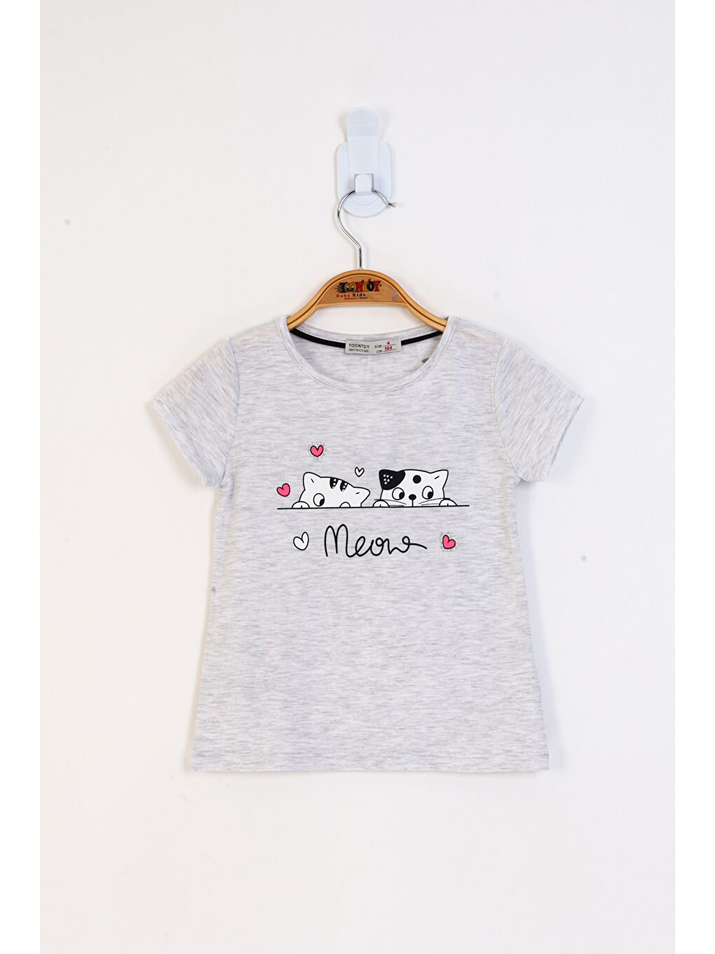 Gri Kız Çocuk Kedi Baskılı Tişört