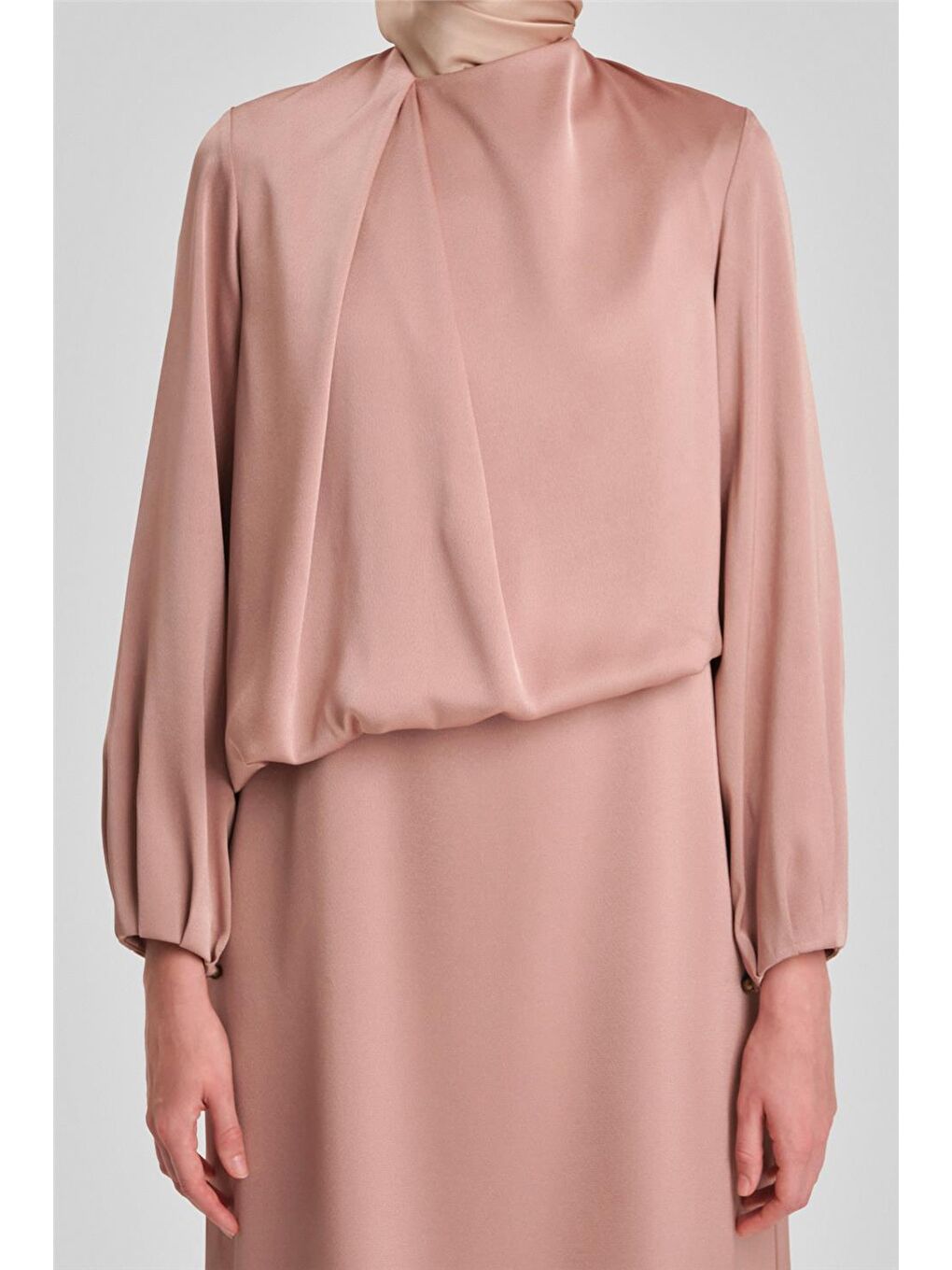 Bej Omuz Pileli Abiye Elbise 24Y9819 Latte-4