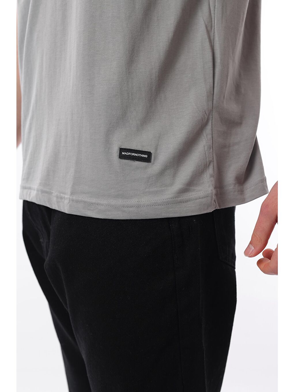 Boyalı Gri Bisiklet Yaka Şerit Detaylı Pamuklu Erkek %100 Pamuk Tişört E7033-3