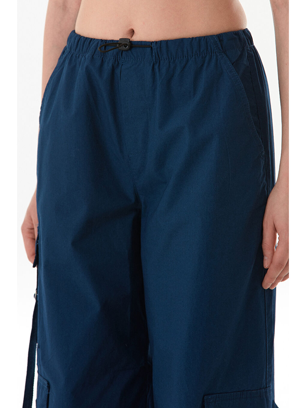 Lacivert Beli Lastikli Kargo Cepli Stoperli Paraşüt Kumaş Pantolon-4
