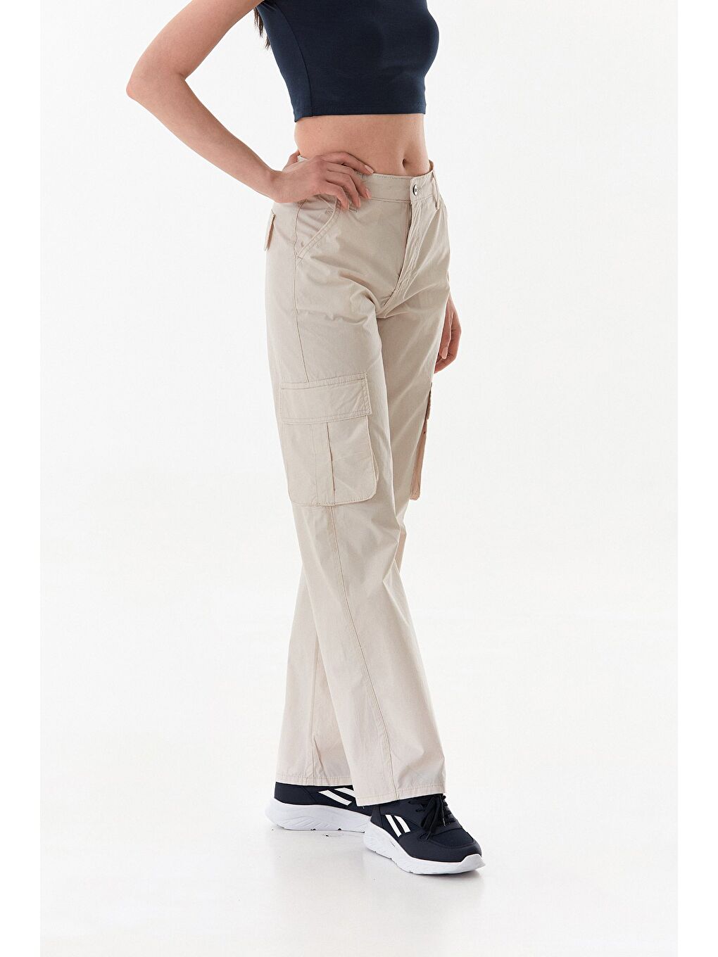 Bej Kargo Cepli Paraşüt Kumaş Pantolon-4