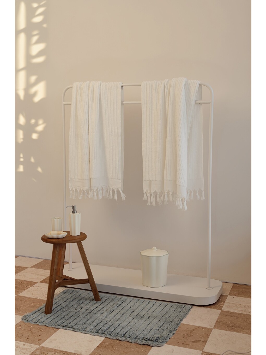 Ekru Ege %100 Pamuk 2'li Banyo Havlu Seti 80x150 Cm Bright Ecru