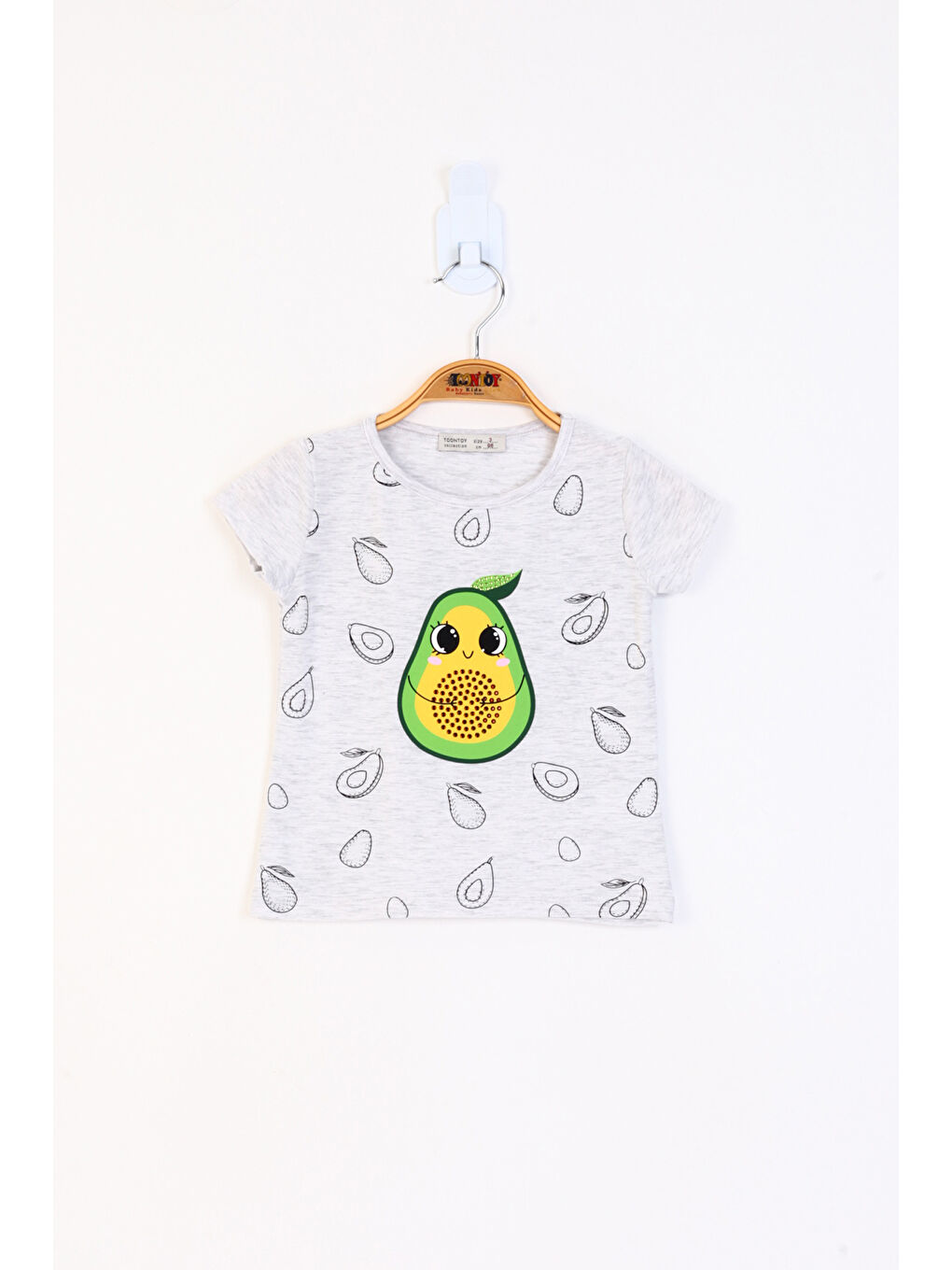 Gri Kız Çocuk Avokado Baskılı Tişört-1