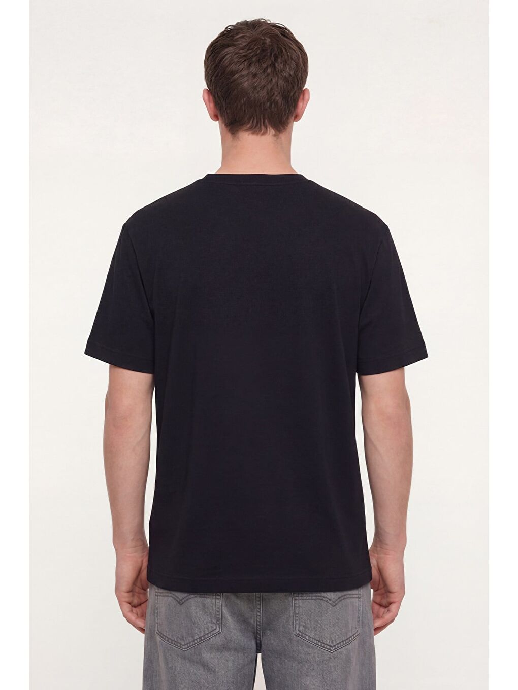 Erkek Siyah Normal Kesim Regular Fit %100 Pamuk Kısa Kollu Bisiklet Yaka Basic Tişört-3