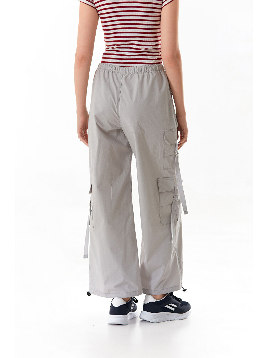 Gri Beli Lastikli Kargo Cepli Stoperli Paraşüt Kumaş Pantolon-2