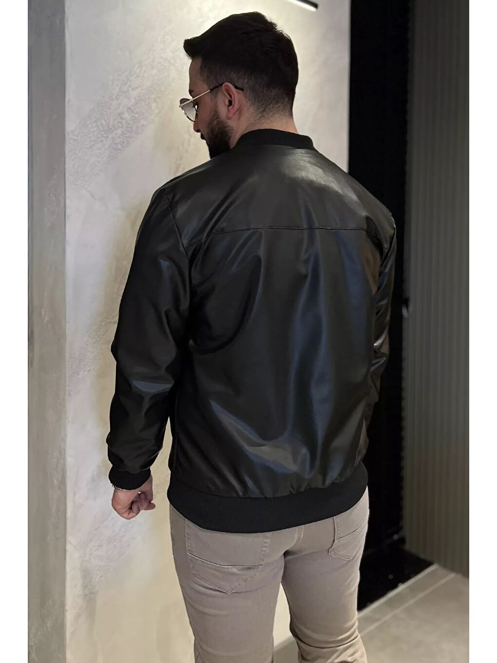 Siyah Erkek Astarlı Suni Deri Mevsimlik Mont-2