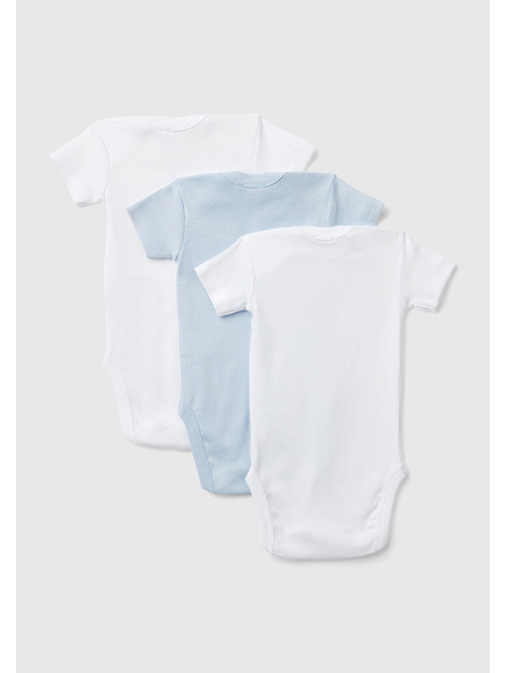Bebek Beyaz-Mavi Kısa Kollu 3'lü Çıtçıtlı Body-1