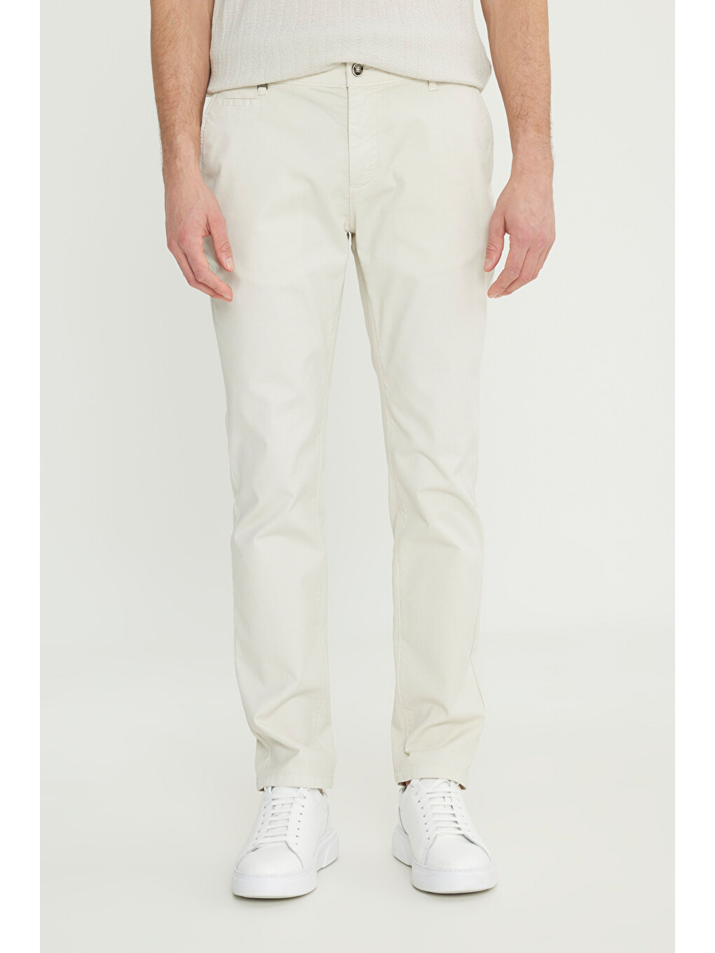 Bej Erkek Taş Pamuklu Slim Fit Dar Kesim Yan Cepli Armürlü Esnek Casual Pantolon